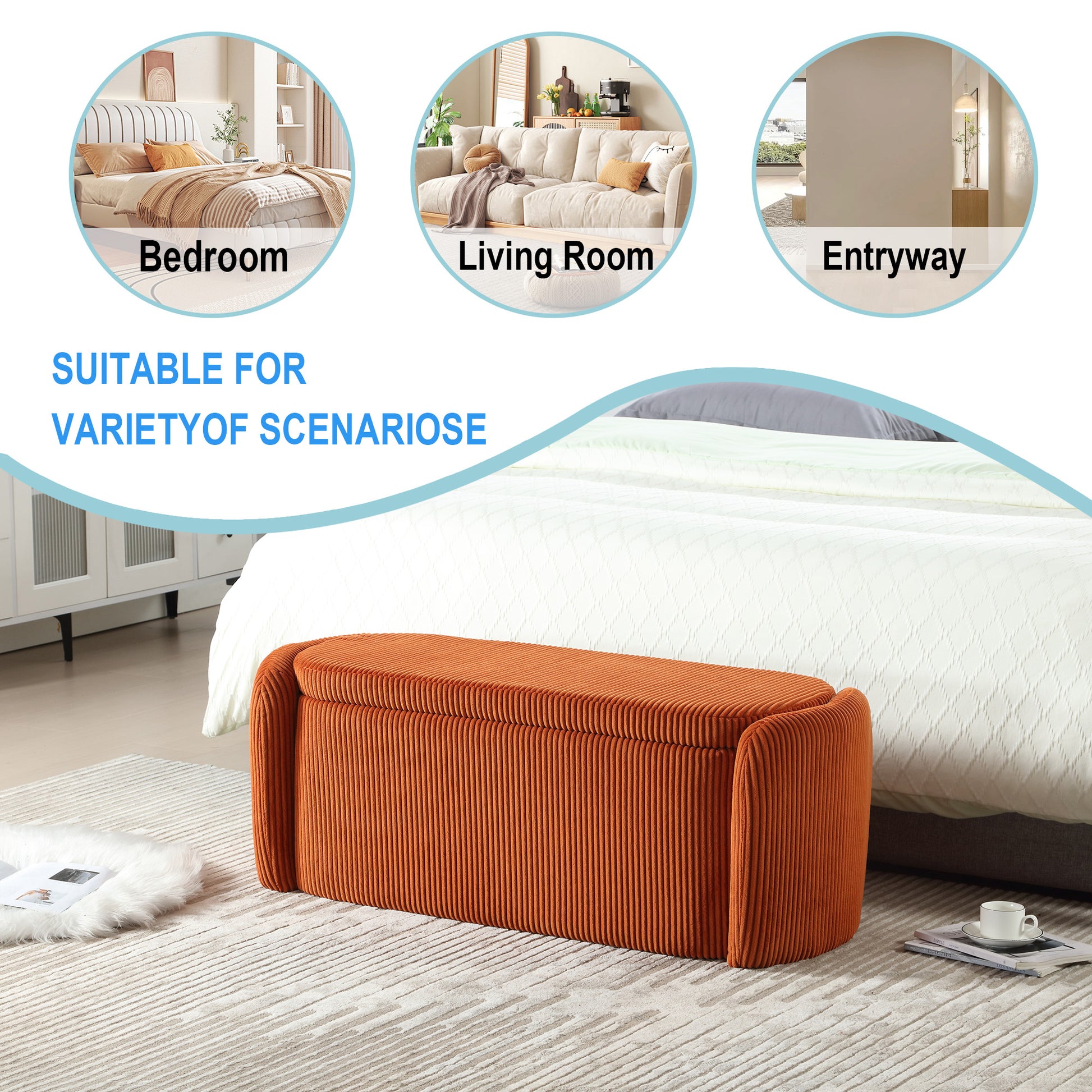Coolmore Storage Ottoman,Bedroom End Bench,Upholstered Fabric Storage Ottoman With Safety Hinge, Entryway Padded Footstool, Ottoman Bench For Living Room & Bedroom Orange Orange Primary Living Space Foam Corduroy