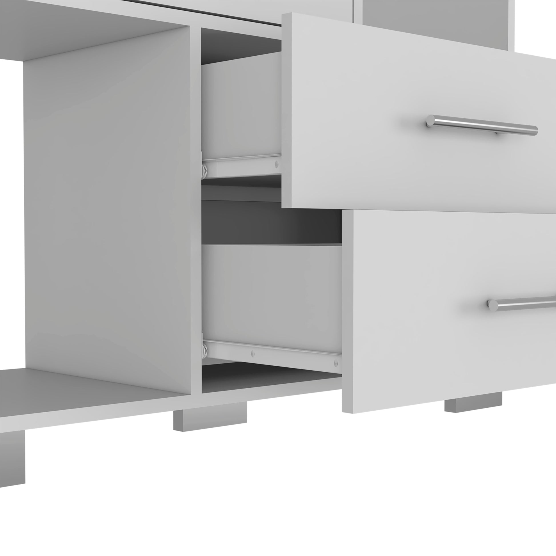 Sunflower Dresser, Four Drawers, Two Open Shelves White Bedroom Contemporary Melamine Engineered Wood