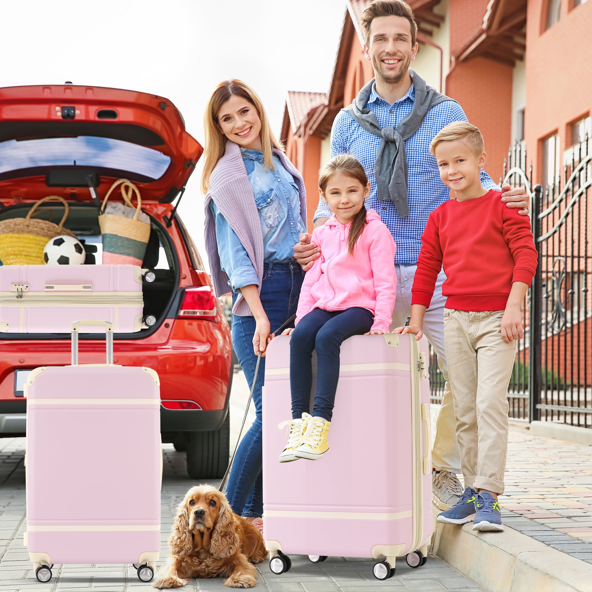 Hardshell Luggage Sets 4 Pieces 20" 24" 28" Luggages And Cosmetic Case Spinner Suitcase With Tsa Lock Lightweight Light Pink Abs