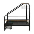 Full Size Metal Frame Platform Bed With Clothes Rack, Storage Shelves And 2 Drawers, Black Box Spring Not Required Full Black Metal Mdf Metal