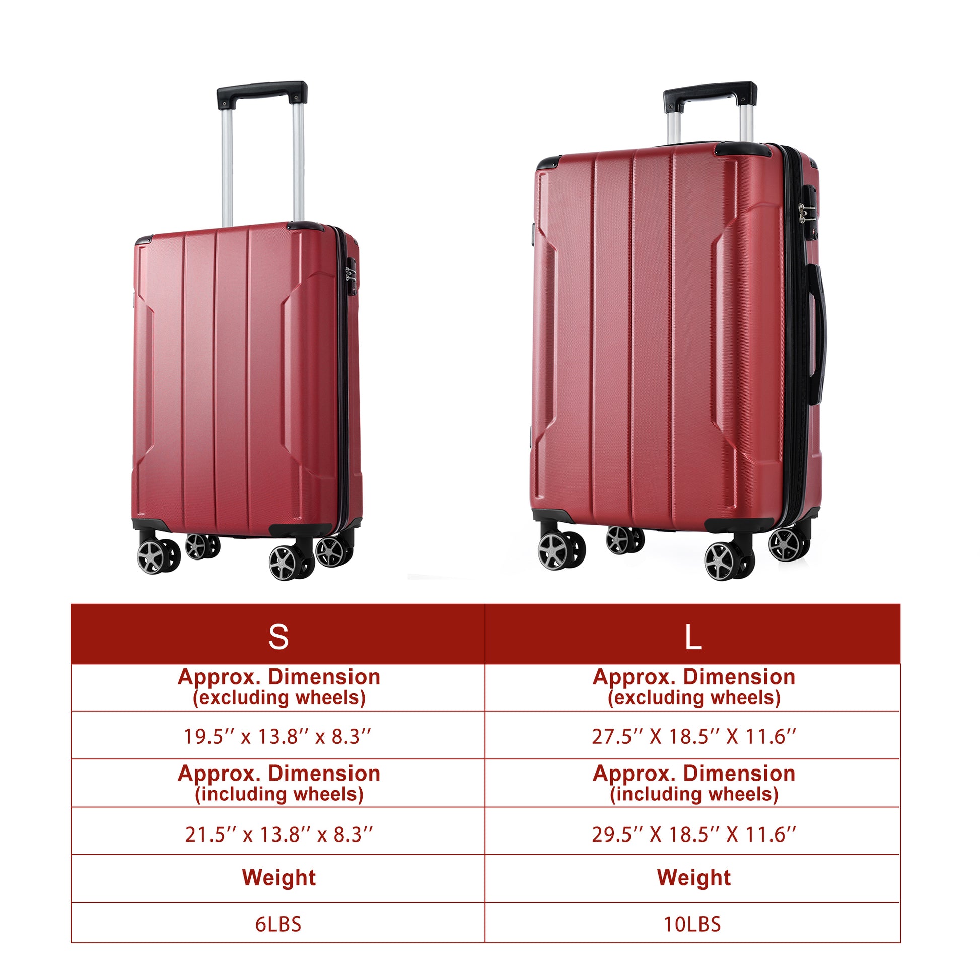 Luggage Sets 2 Piece, Hardshell Abs Lightweight And Expandable Only 28" Suitcases With Double Wheels, Carry On Luggage, 2 Piece Set 20 28 , Red Red Abs