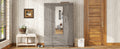 3 Door Mirror Wardrobe With Shelves, Gray Gray Plywood