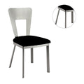 Contemporary Silver Metal 2Pc Dining Chairs Black Microfiber Seat Dining Room Keyhole Back Satin Plated Powder Coating Chair Metal Black,Silver Dining Room Powder Coated Contemporary,Modern Side Chair Set Of 2 Metal,Microfiber