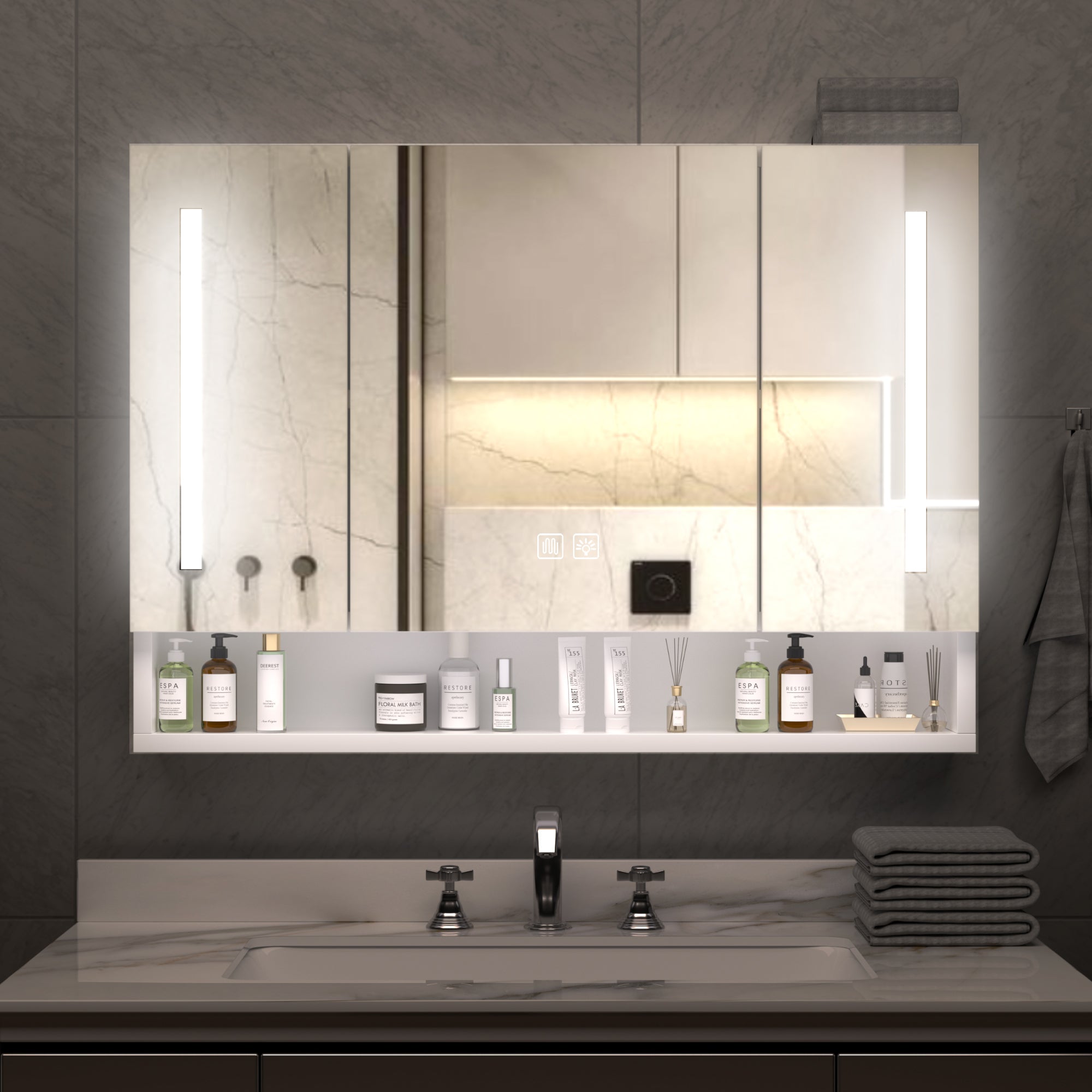 Modern 39X28 Inches Bathroom Cabinets, Medicine Cabinets With Mirrors And Led Lights, Bathroom Storage Cabinet With Multilevel Storage Compartments White 3 1 36 To 47 In 24 To 31 In Mirror Included Bathroom Wall Mounted Modern 5 10 Inches Aluminium