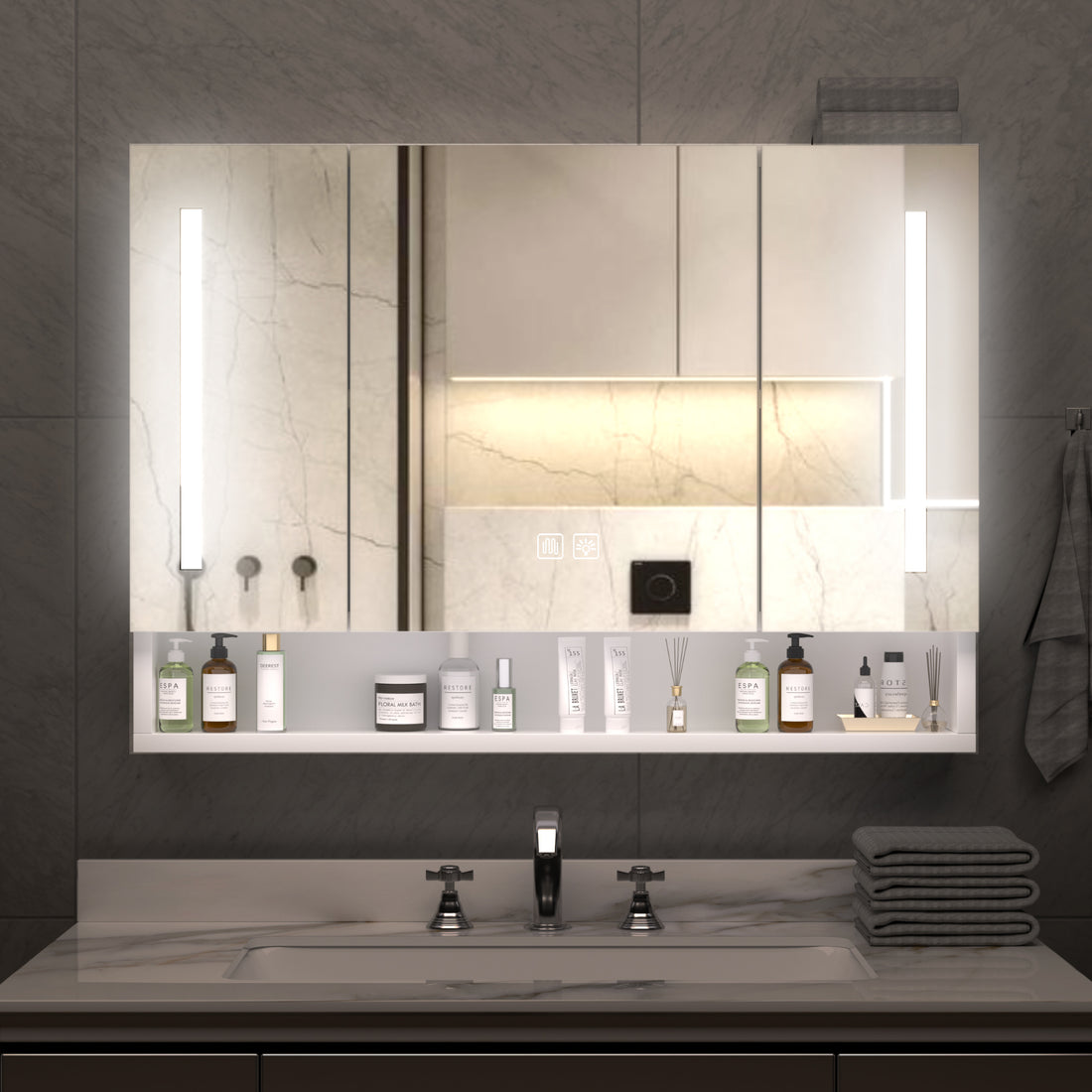 Modern 39X28 Inches Bathroom Cabinets, Medicine Cabinets With Mirrors And Led Lights, Bathroom Storage Cabinet With Multilevel Storage Compartments White 3 1 36 To 47 In 24 To 31 In Mirror Included Bathroom Wall Mounted Modern 5 10 Inches Aluminium