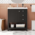 30Inch Transitional Style Bathroom Vanity Cabinet Combo With Ceramic Sink,Soft Close Door Black Bathroom Solid Wood Mdf