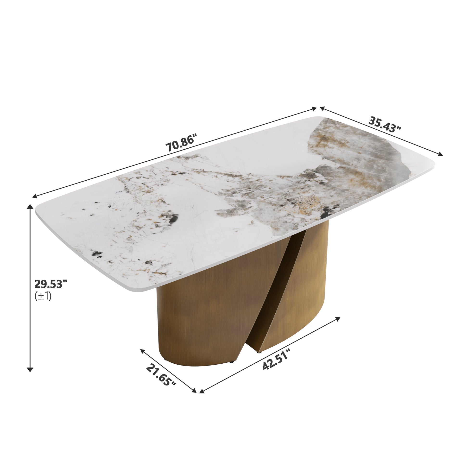 70.86 "Modern Artificial Stone Curved Pandora White Panel Bronze Iron Metal Legs Can Accommodate 6 8 People Antique Brass,White Dining Room Metal Sintered Stone