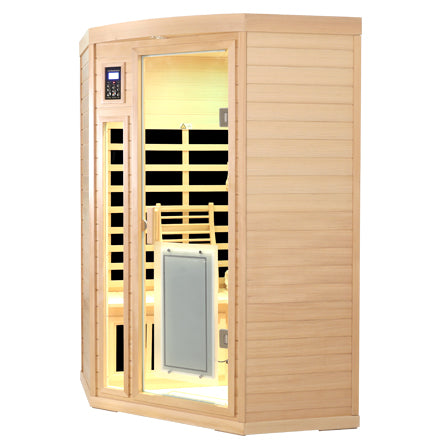 Low Emf Front Door With Heating Panel Two Persons Hemlock Far Infrared Corner Indoor Sauna Room Natural Wood Solid Wood