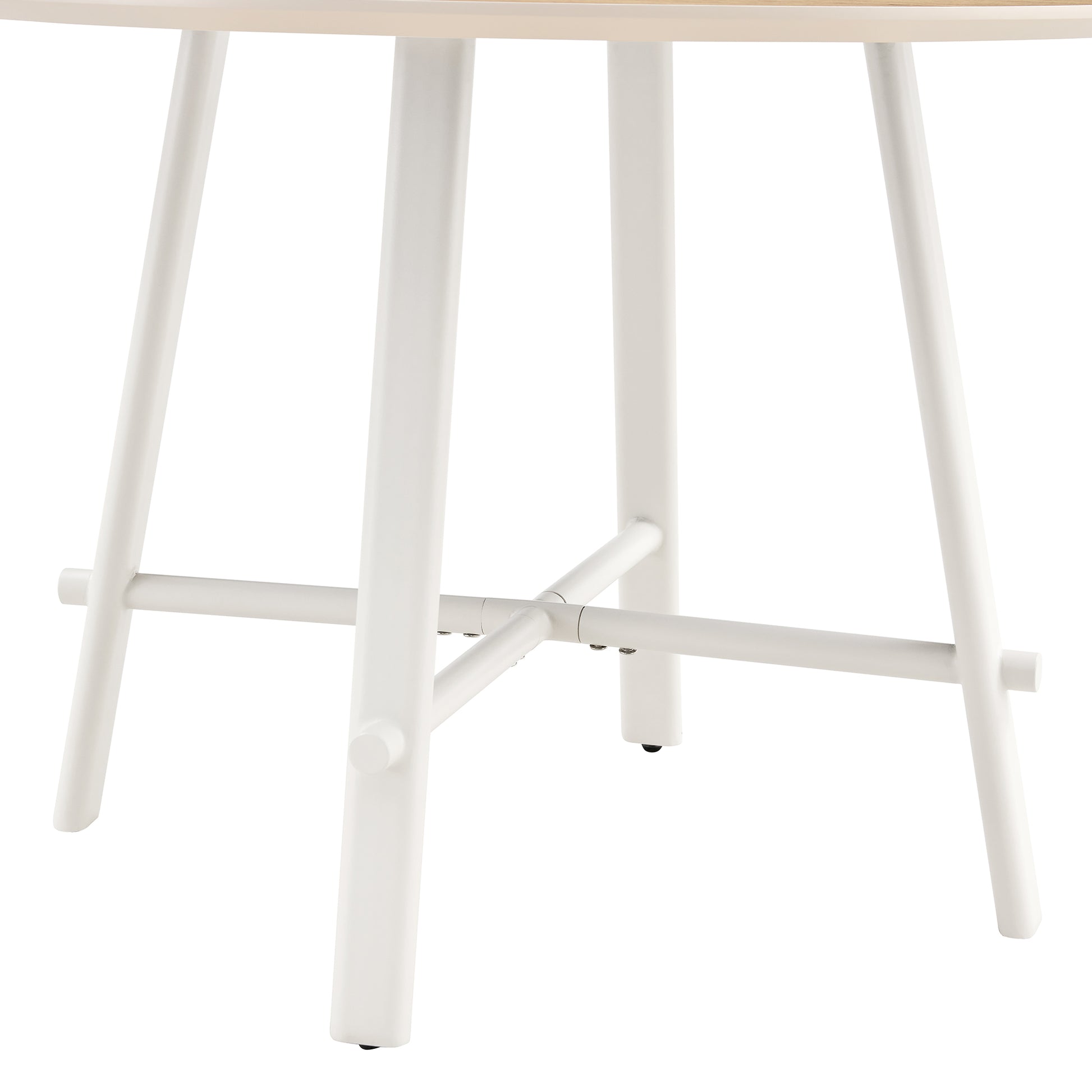 A Modern And Minimalist Circular Dining Table With A 42 Inch Diameter Wood Colorer Patterned Tabletop And White Metal Legs. Suitable For Restaurants, Living Rooms, And Conference Rooms. Brown White Mdf Metal