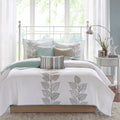 6 Piece Embroidered Quilt Set With Throw Pillows Blue Full Queen Full White Blue Cotton