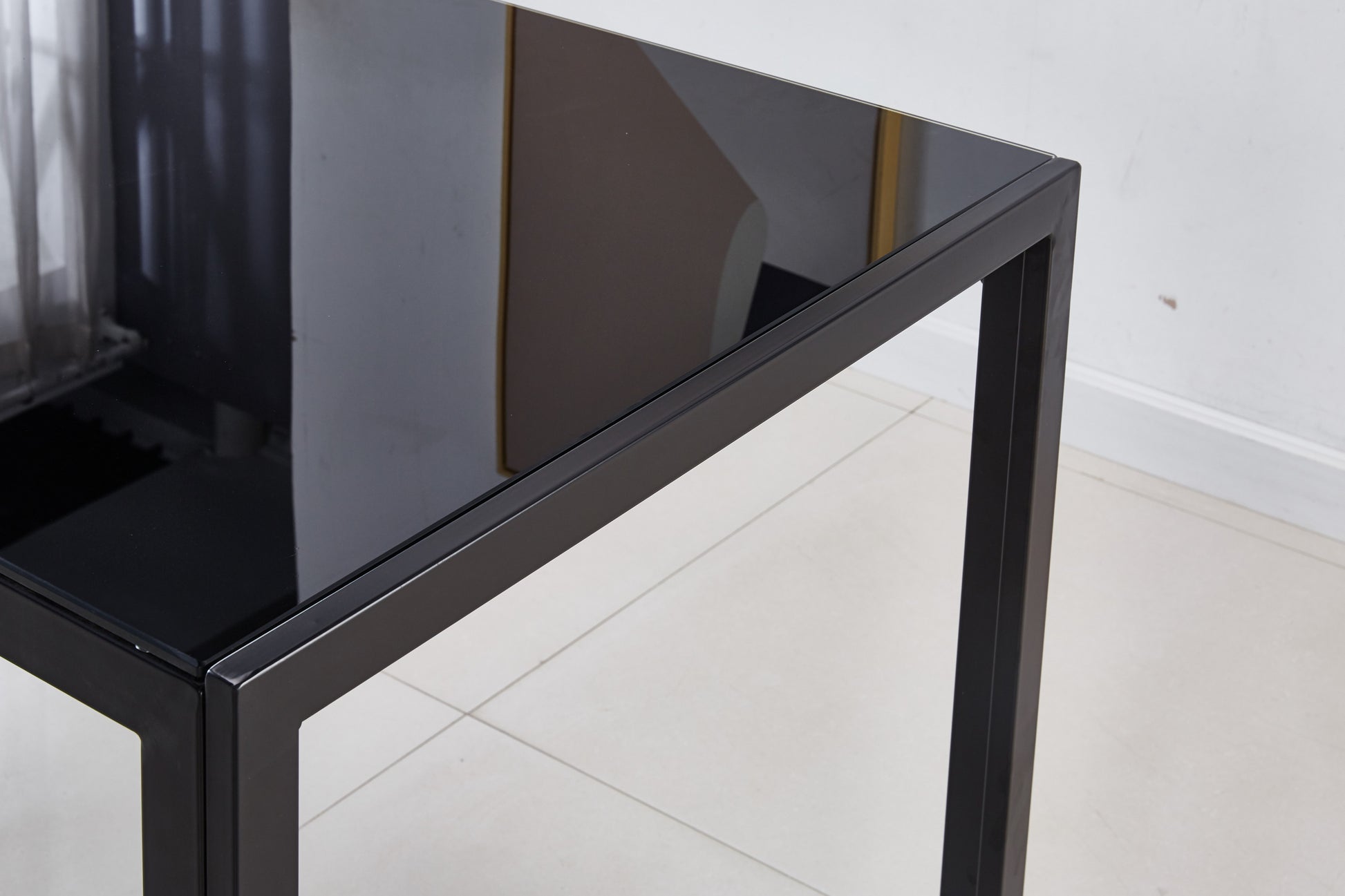 Dining Table With Metal Leg And Glass,Modern Space Saving Kitchen Table For Living Room,Black Glass Table,120X70X75Cm,Dining Table,Kitchen Table,Coffee Table Black Glass Metal