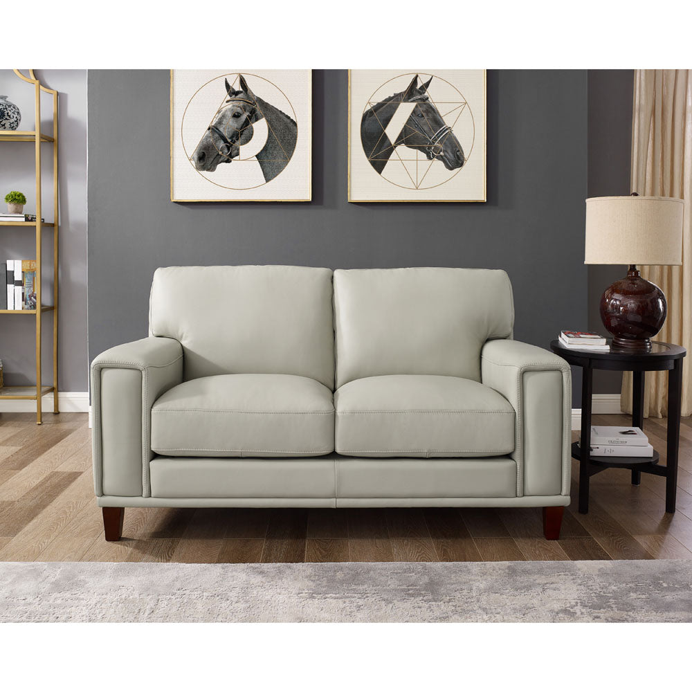 Jensen Leather Loveseat Fog Gray Down Filling Genuine Leather