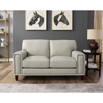 Jensen Leather Loveseat Fog Gray Down Filling Genuine Leather