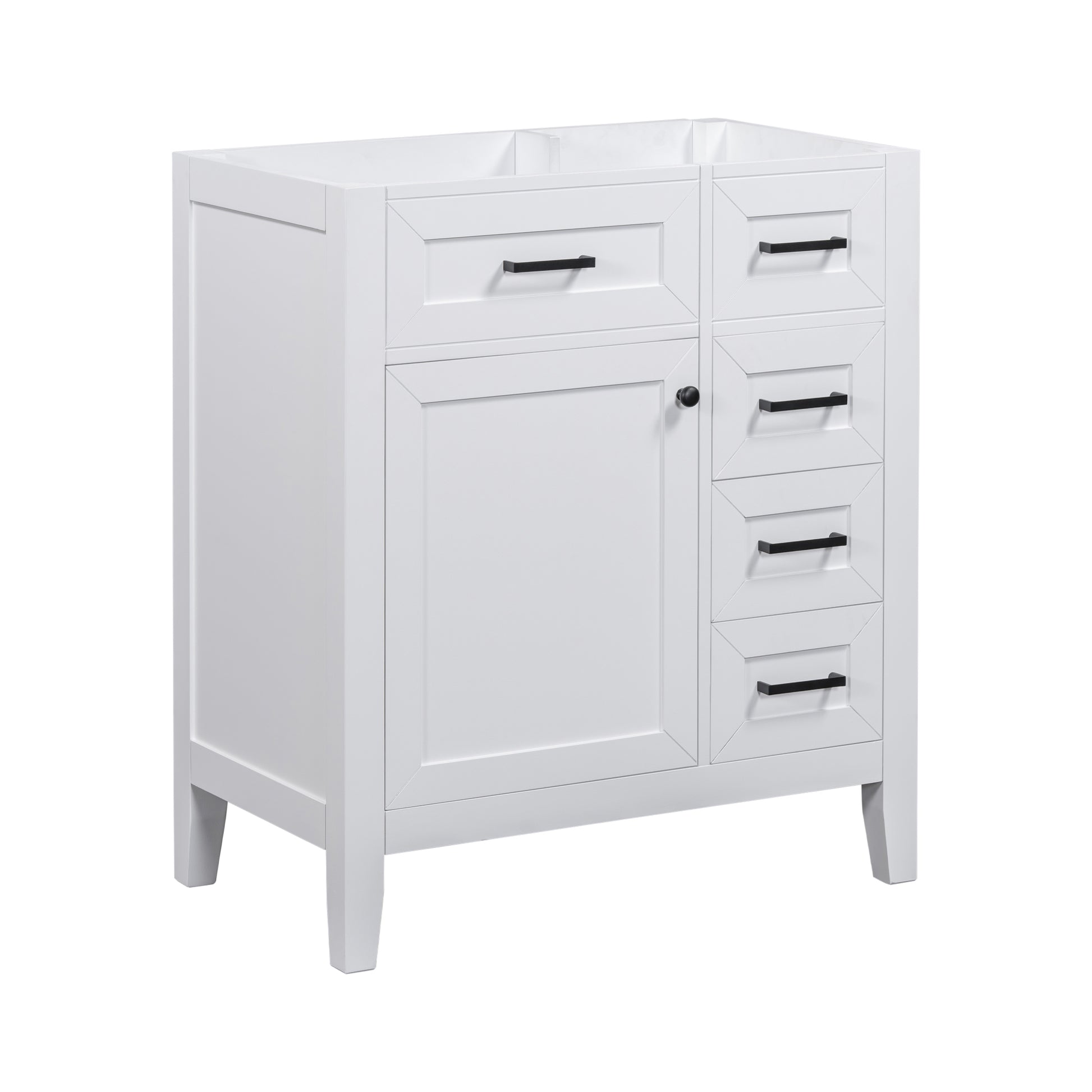 30" Bathroom Vanity Without Sink, Cabinet Base Only, Bathroom Cabinet With Drawers, Solid Frame And Mdf Board, White White Solid Wood Mdf