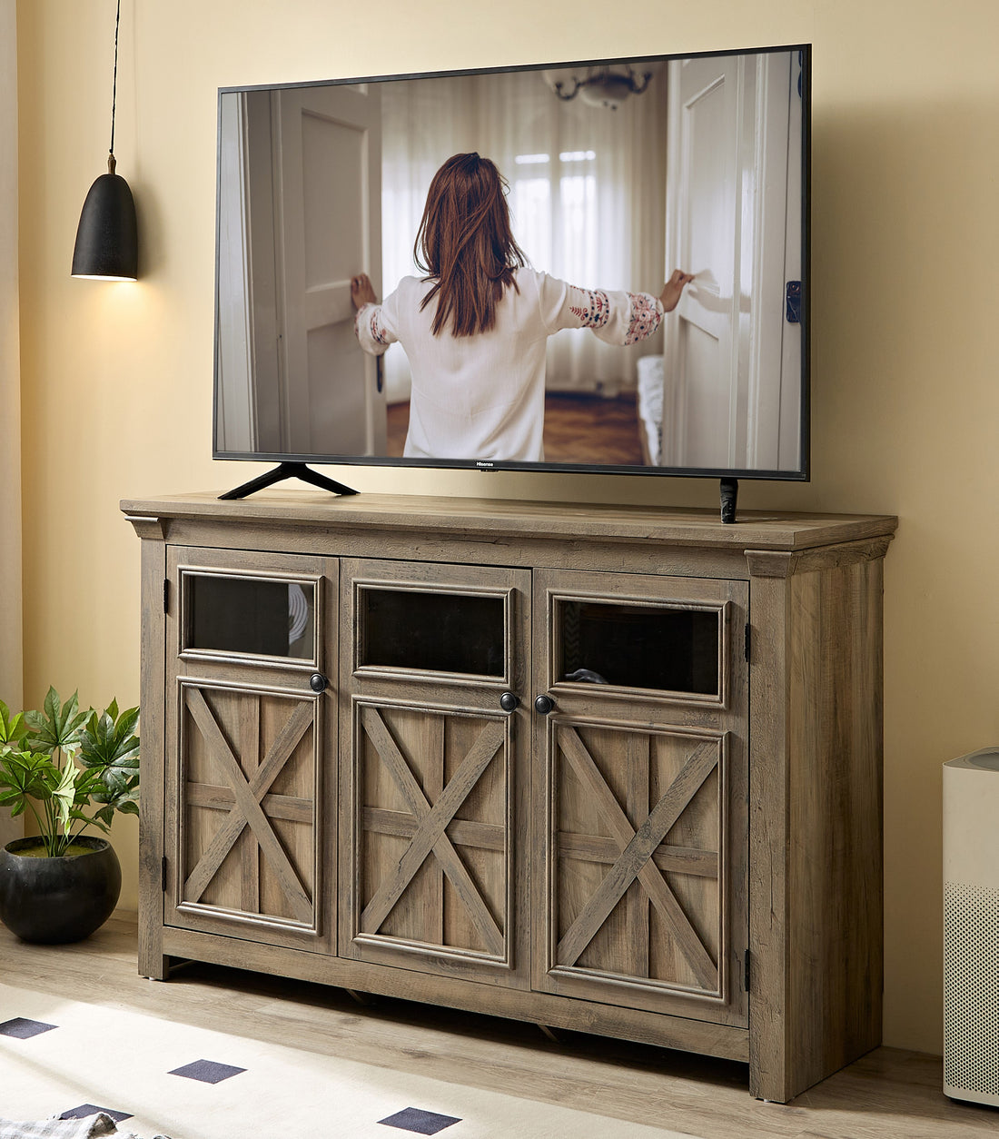 Farmhouse Sideboard Buffet Cabinet With Storage With 3 Doors, Kitchen Storage Cabinet, Coffee Bar Cabinet With Adjustable Shelf For Kitchen, Living Room, L53''*W15.35"*H35", Gray Wash Gray Wash Mdf