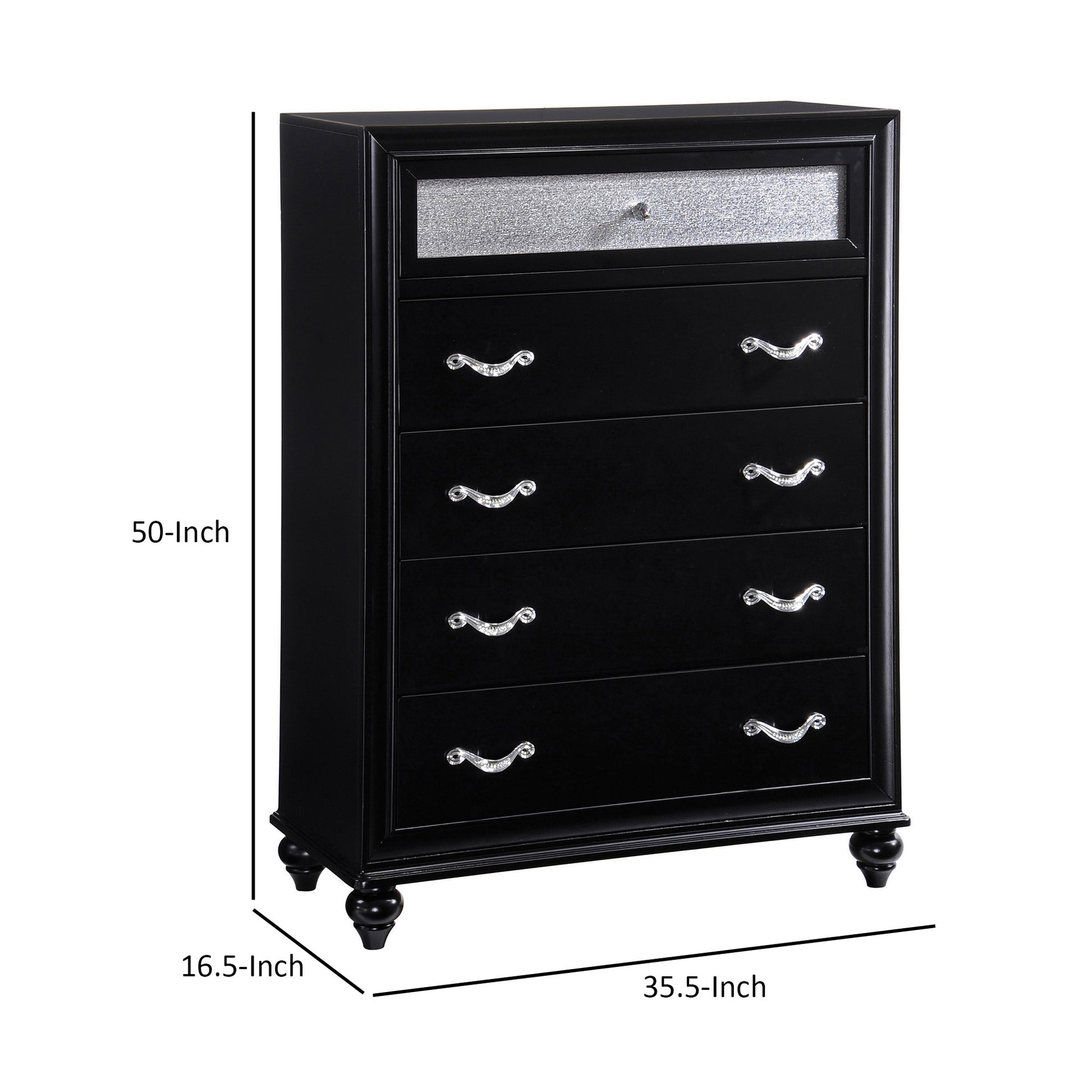 Wooden 5 Drawer Chest, Black Black Wood