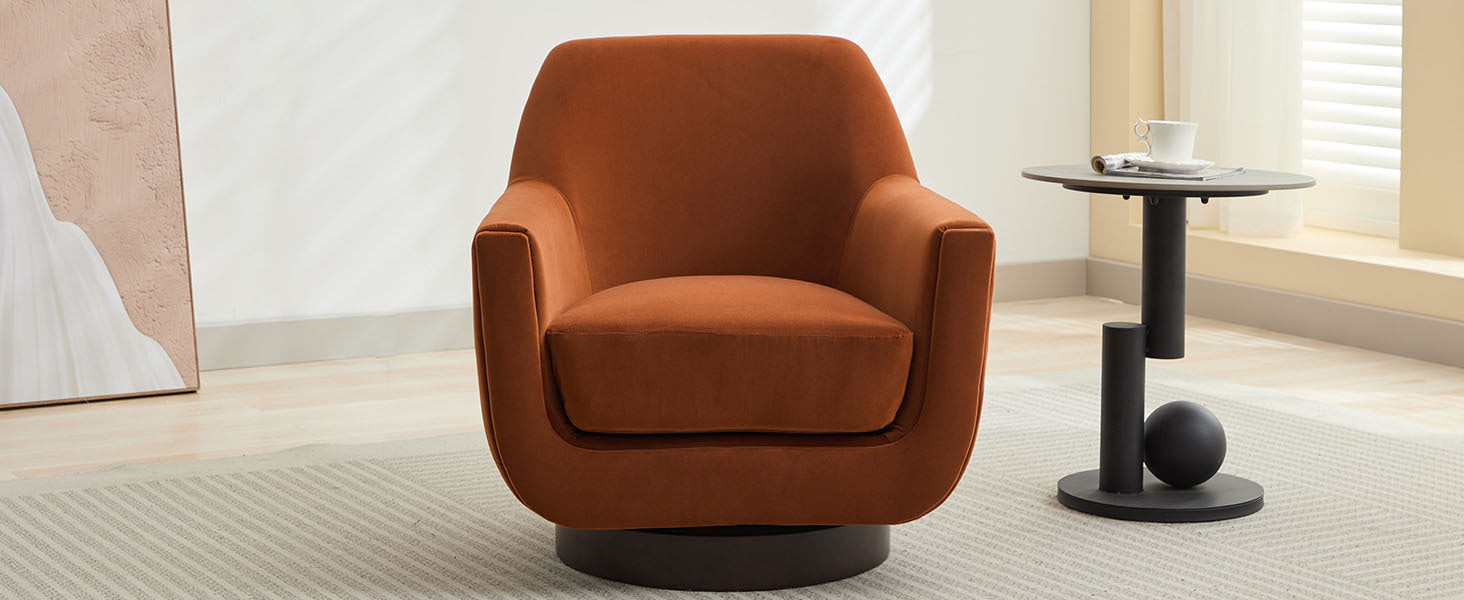 U Shaped Fully Assembled Swivel Chair Velvet Accent Chair Armchair Round Barrel Chair For Living Room Bedroom, Burnt Orange Burnt Orange Velvet