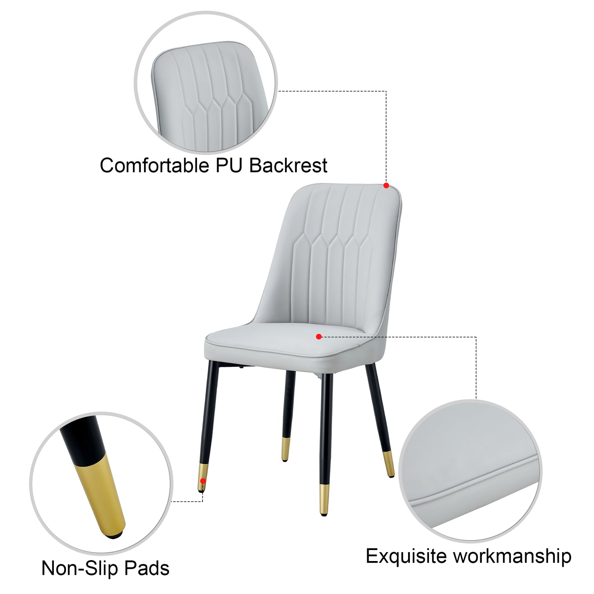 Large Modern Minimalist Rectangular Dining Table With 0.39 "Imitation Marble Black Desktop And Gold Metal Legs, Paired With 8 Chairs With Pu Cushions And Black Metal Legs.F 1538 C 007 Black Gold Glass Metal