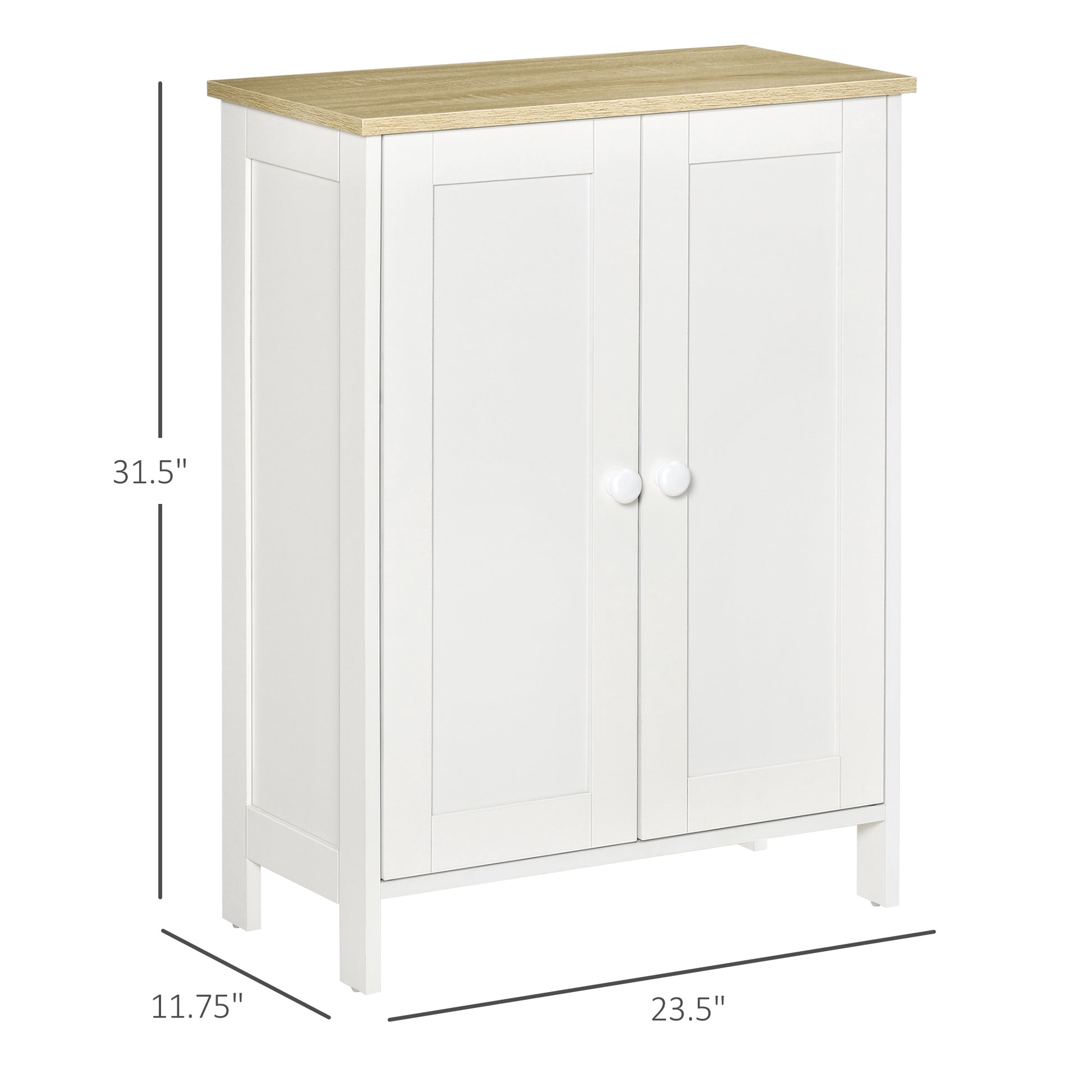 Homcom Storage Cabinet, Double Door Cupboard With 2 Adjustable Shelves, For Living Room, Bedroom, Or Hallway, White White Particle Board