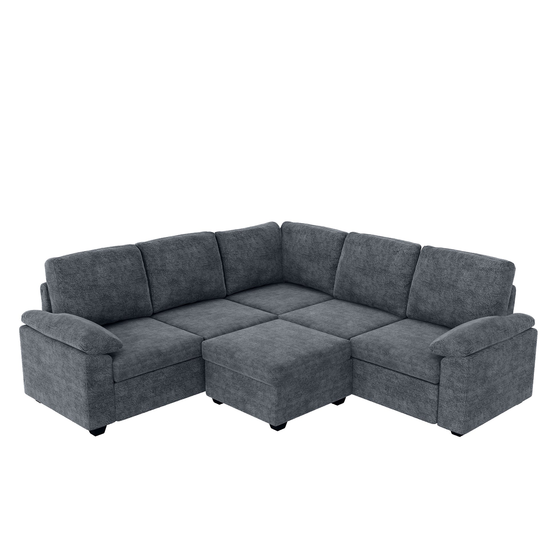 84*84" Modern Velvet Sectional Sofa Set,Large U Shaped Upholstered Corner Couch With Ottoman,Armrest Pillow,6 Seat Indoor Furniture For Living Room,Apartment,Office,2 Colors Gray Velvet 6 Seat