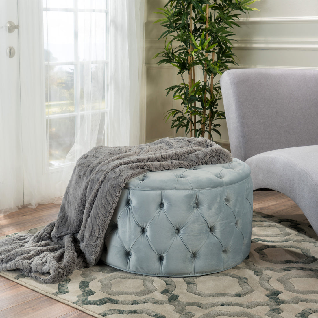 Ottoman Light Grey Velvet