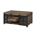 Rustic Oak And Black Coffee Table With Sliding Doors Rustic Primary Living Space Oak Rectangular Wood Metal
