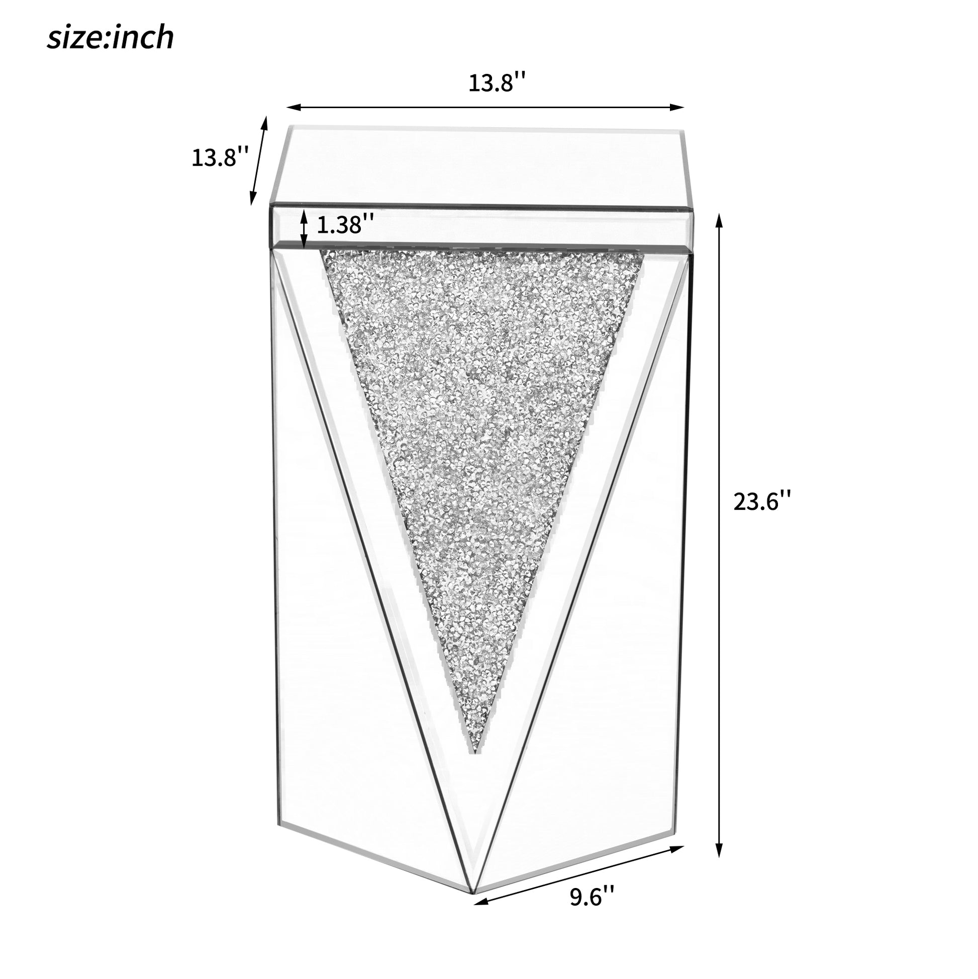 13.8'' Silver Square Mirrored End Table, Modern Side Table With Crushed Diamond For Living Room, No Assembly Required Silver Mdf Glass