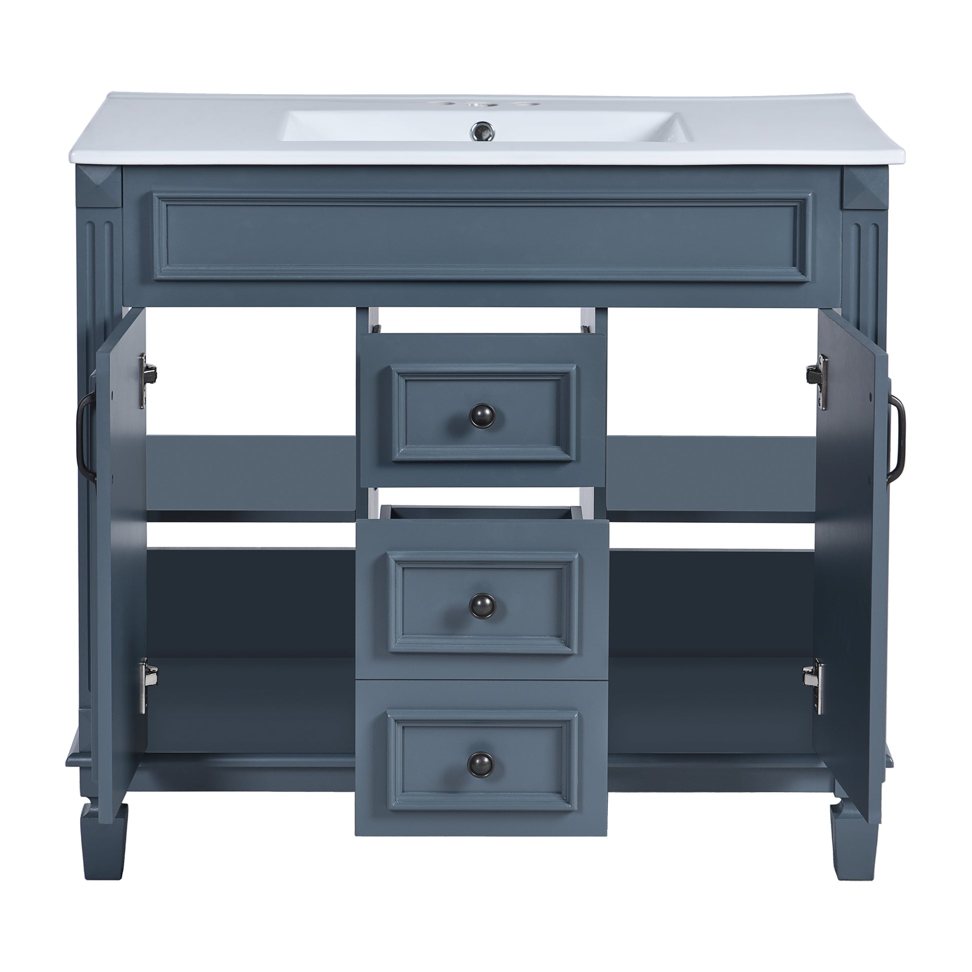 36'' Bathroom Vanity With Top Sink, Modern Bathroom Storage Cabinet With 2 Soft Closing Doors And 2 Drawers, Single Sink Bathroom Vanity Blue Bathroom Modern Solid Wood Mdf Ceramic,Solid Wood Mdf