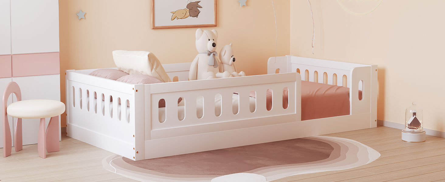 Wood Twin Size Platform Bed With Guardrail, White Box Spring Not Required Twin White Wood Bed Frame Solid Wood Mdf