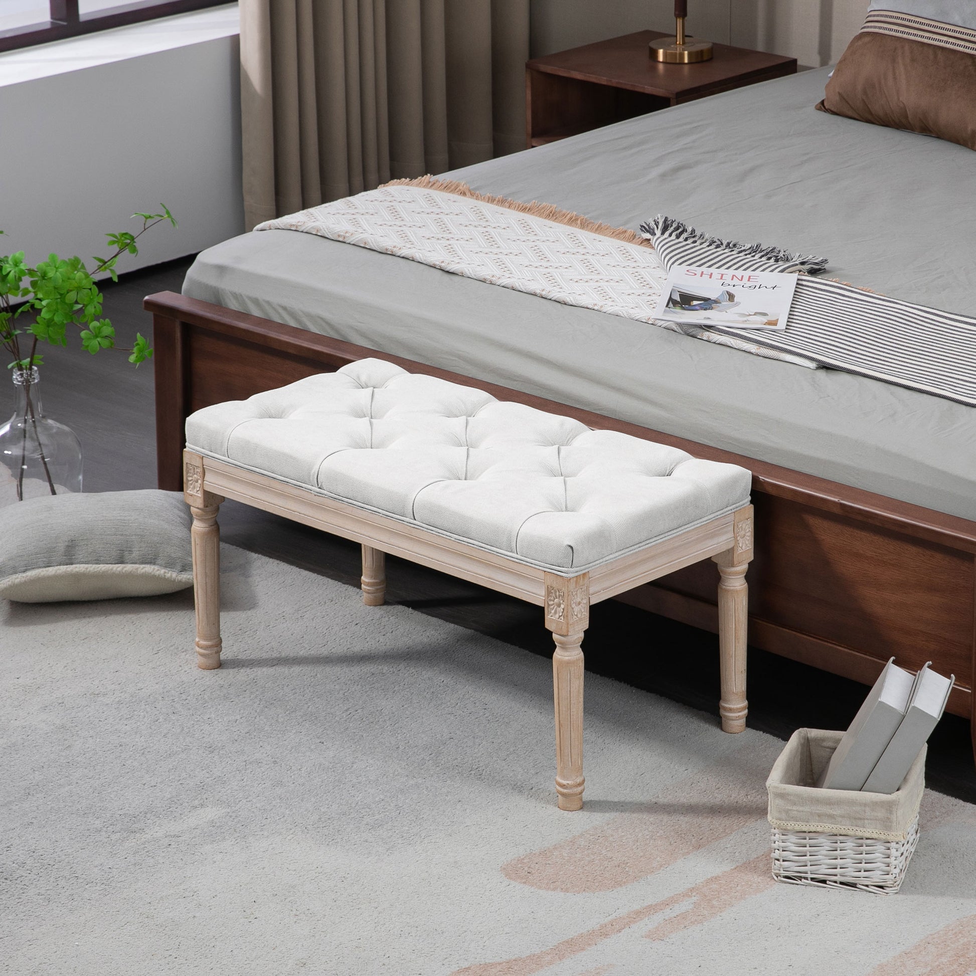 Homcom 32" End Of Bed Bench, Upholstered Bedroom Bench, Cream White Cream White Polyester