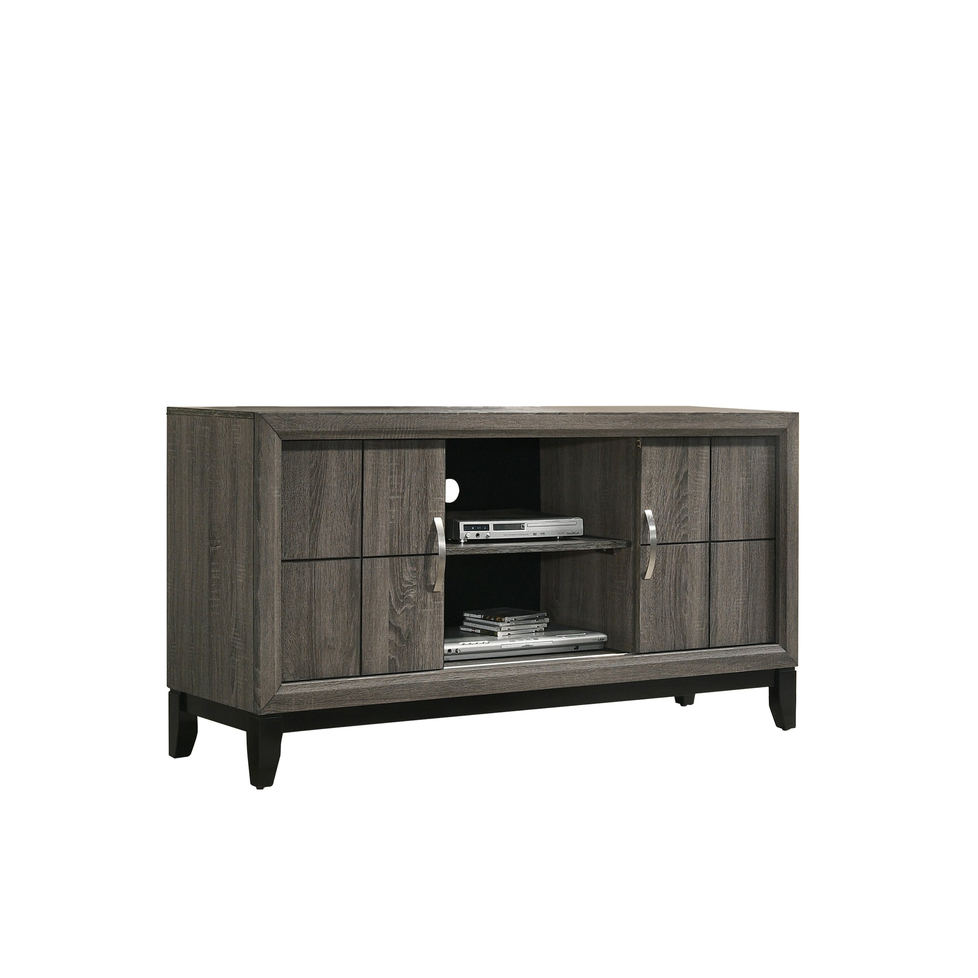 Wooden Tv Stand With 2 Drawers And 2 Open Compartments, Brown And Black Brown Black 50 59 Inches Solid Wood