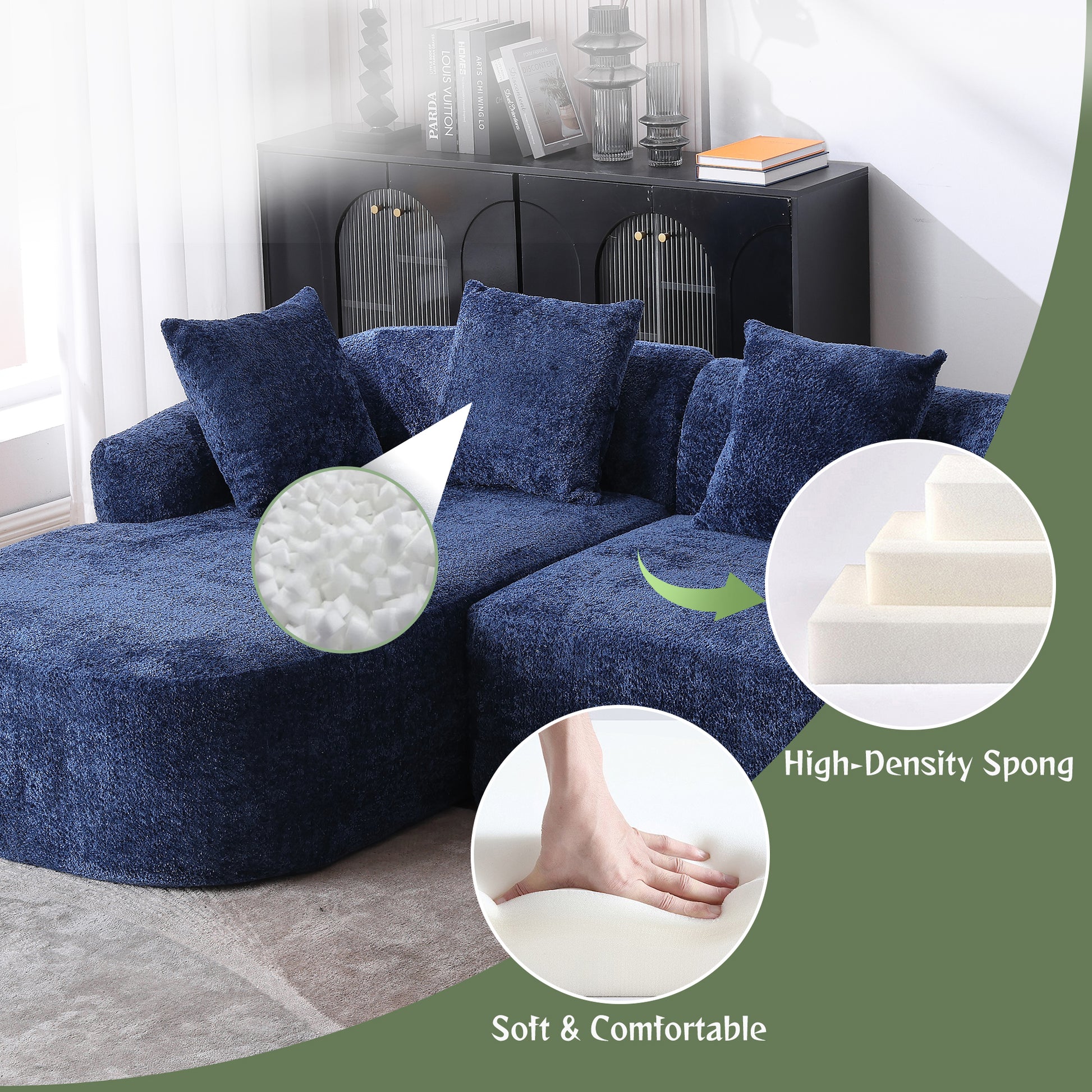 Coolmore Boucle Sofa 3 Seater For Living Room Oversized Comfy Sofa L Shape Sofa Couch With Chaise Home Furniture Sleeper Sectional Sofa For Apartment, Office Left Hand Facing Blue Blue Primary Living Space Foam Boucle 3 Seat