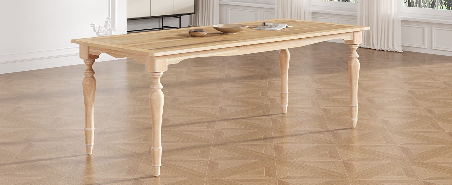 Vintage Traditional 82.7Inch Extendable Dining Table With 23.6Inch Removable Leaf, Natural Natural Seats 8 Dining Room Traditional Rubberwood Rectangular Rubber Wood