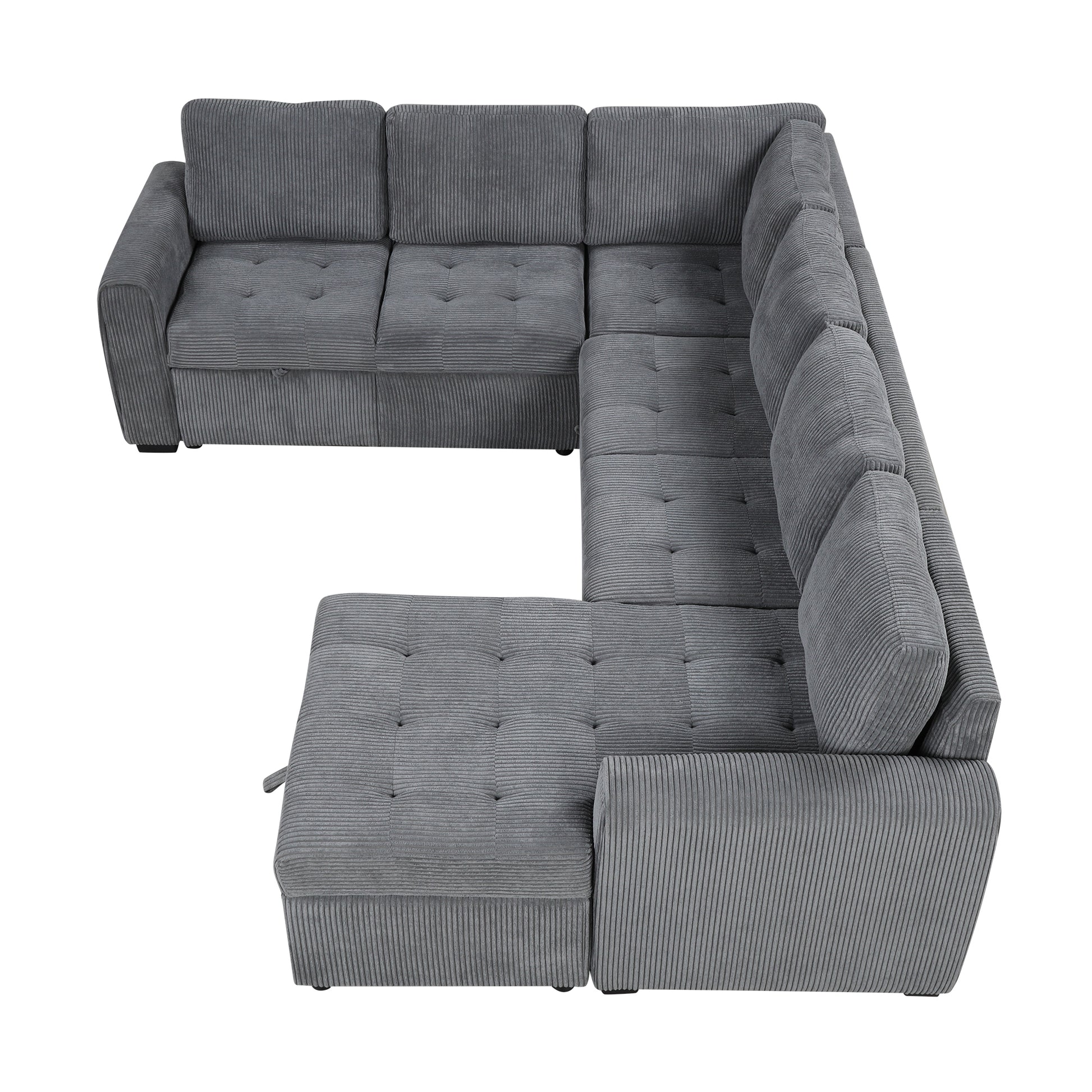 107.5" U Shaped Sofa Sectional Sofa Pull Out Sofa Bed With A Storage Chaise Lounge, Charging Devices For Living Room, Gray Gray Foam Corduroy 5 Seat