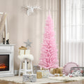 Homcom 6' Artificial Pencil Christmas Tree, Slim Xmas Tree With 390 Realistic Branch Tips And Plastic Stand, Pink Pink Plastic