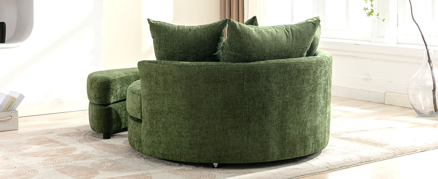 Orisfur. 360 Swivel Accent Barrel Chair With Storage Ottoman & 4 Pillows, Modern Chenille Leisure Chair Round Accent For Living Room, Green Green Foam Chenille