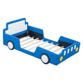Twin Size Race Car Shaped Platform Bed With Wheels,Blue Twin Blue Pu Leather