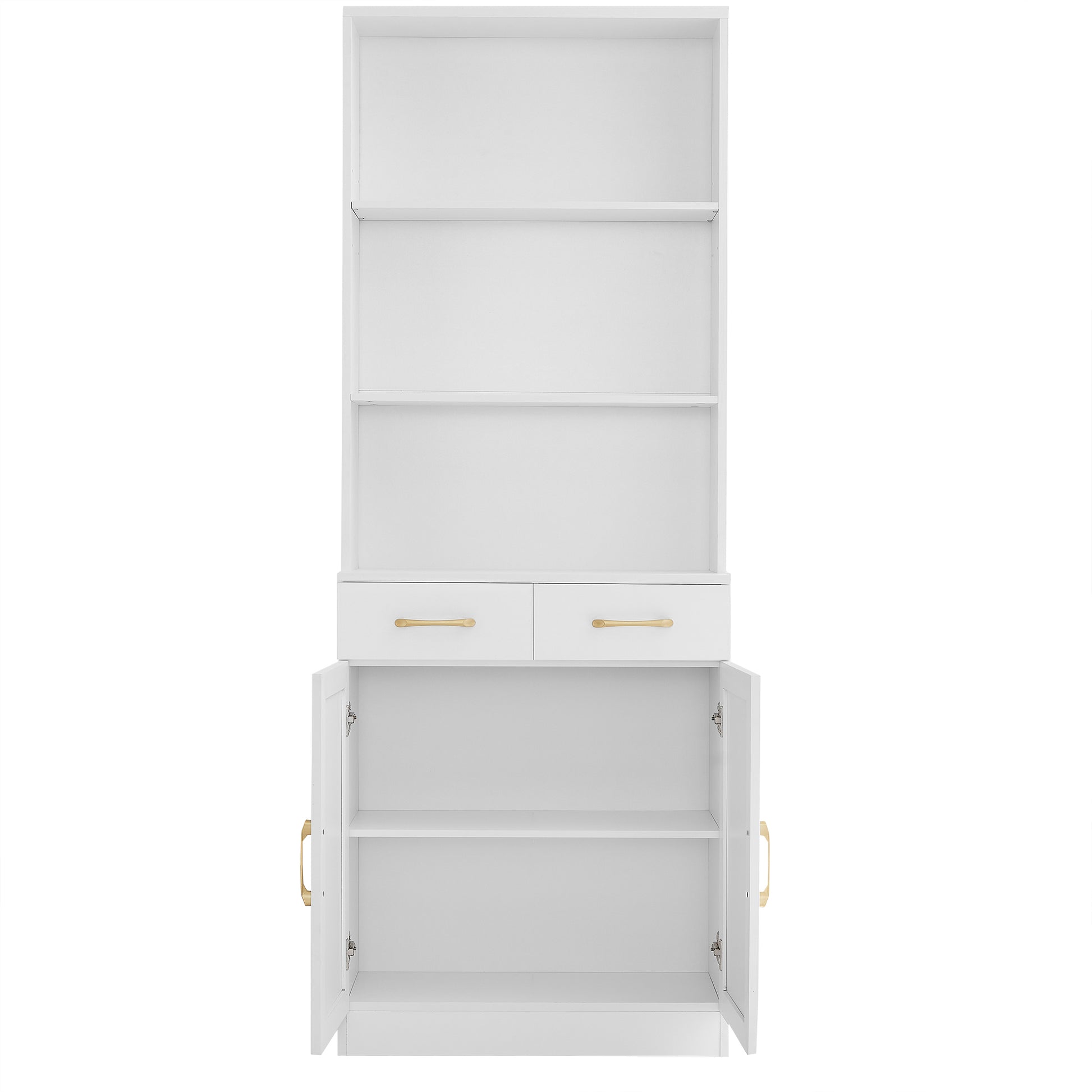 Bathroom Storage Cabinet, Cabinet With Two Doors And Drawers, Adjustable Shelf, Three Layer Open Shelf, Mdf Board, White White Mdf