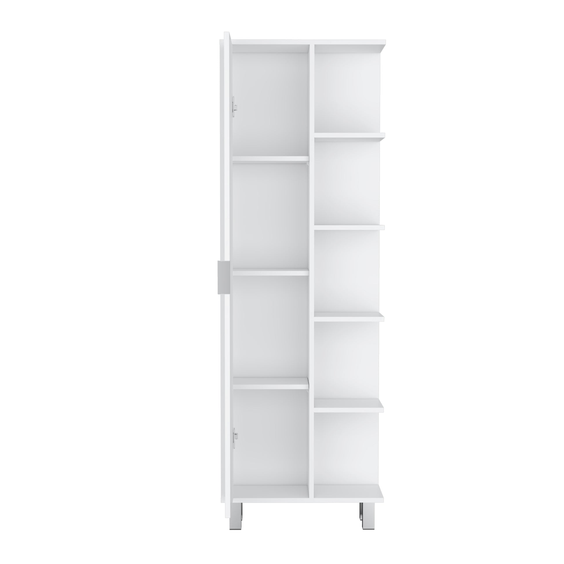 Keller Linen Cabinet 63" H, With 1 Door And 9 Shelves, White White Solid Wood Mdf Engineered Wood