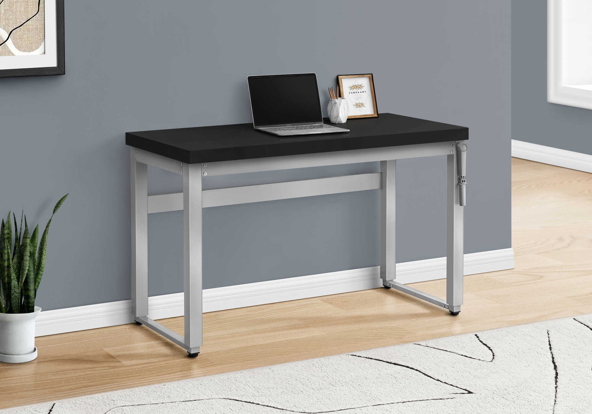 Computer Desk, Home Office, Standing, Adjustable, 48"L, Work, Laptop, Black Laminate, Grey Metal, Contemporary, Modern Black Particle Board