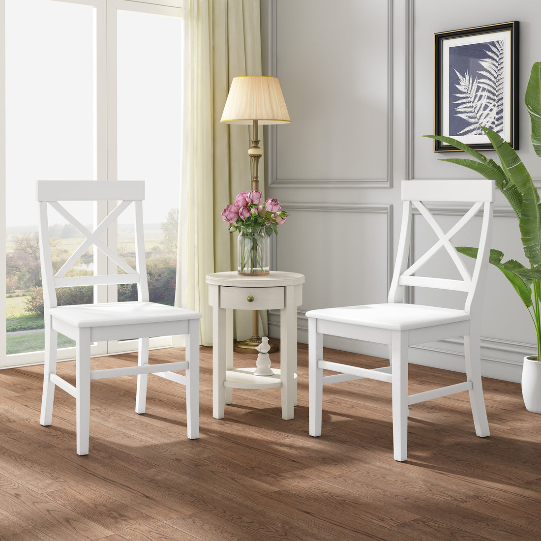 Roshan Farmhouse Acacia Wood Dining Chairs, White Set Of 2 White Acacia Wood