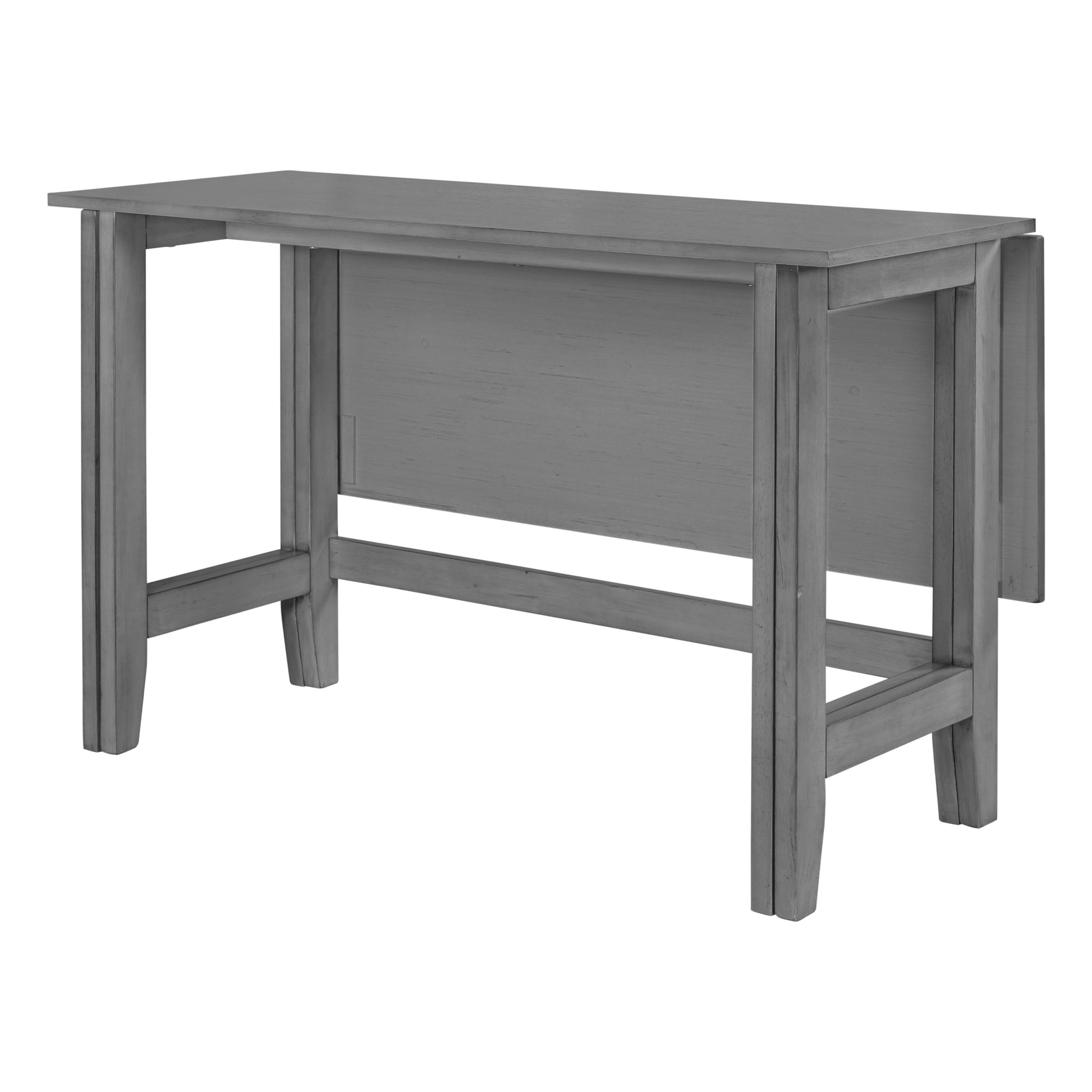 Farmhouse Wood Extendable Dining Table With Drop Leaf For Small Places, Gray Gray Gray Folding Dining Room Farmhouse Freestanding Rubberwood Rectangular Rectangular Kitchen & Dining Tables Solid Wood H Shape