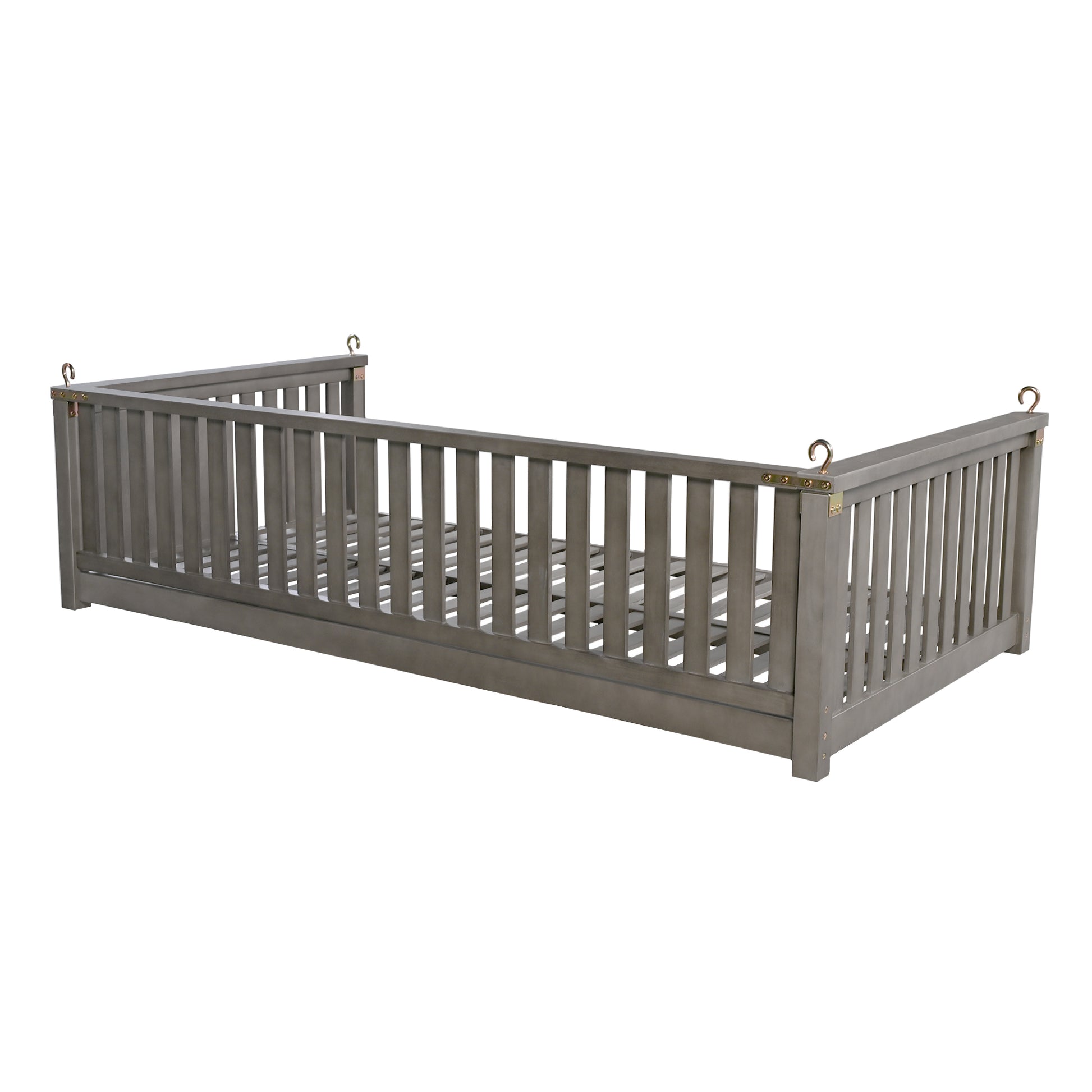 Patio Minimalist Twin Size Garden Swing Bed Wood Porch Swing With Ropes For Backyard, Safe Sloped Design, Gray Gray Weather Resistant Frame Garden & Outdoor Minimalist 2 Person Seating Group Acacia