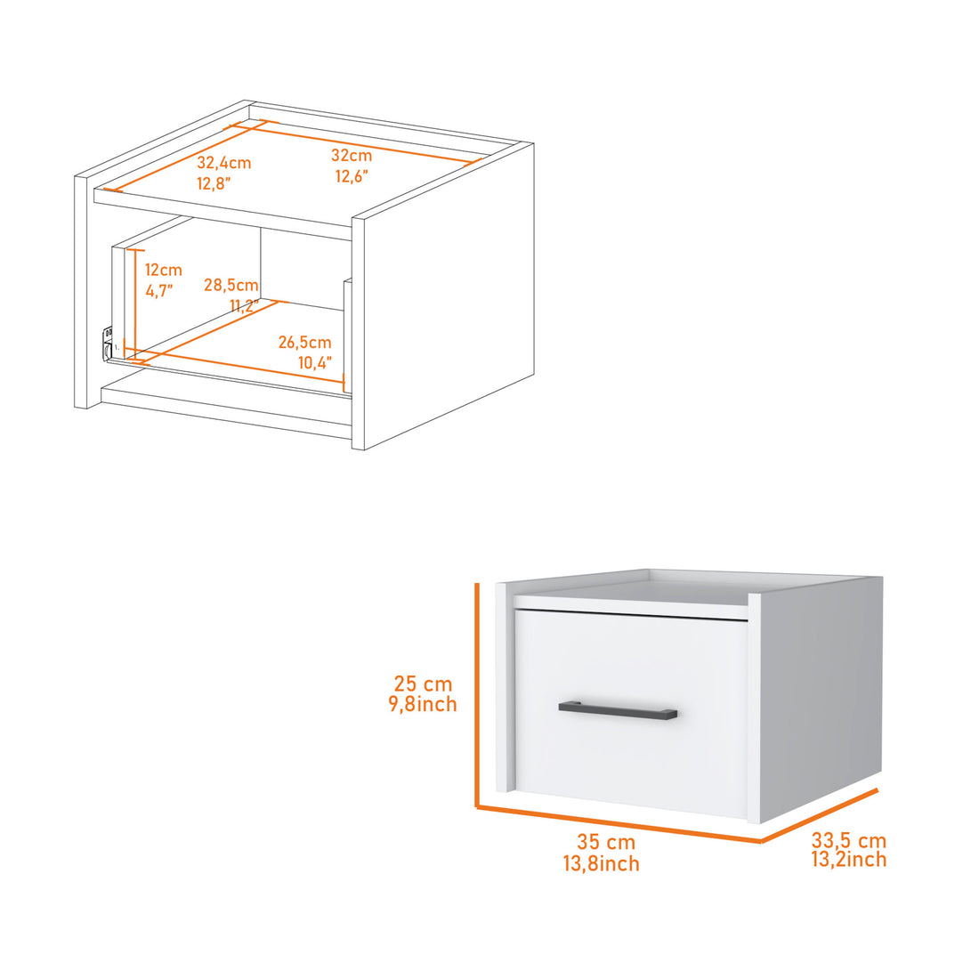 Elfrida Wall Mounted Nightstand, Sleek Single Drawer Design With Spacious Top Shelf White 1 Drawer Bedroom Bedside Cabinet Storage Melamine Engineered Wood