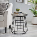 Side Table Black White Marble Metal