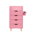 4 Layer Salon Storage Cabinet,Beauty Barber Salon Styling Station Organizer Equipment,Hair Stylist Station Set With 2 Hair Dryer Holders,4 Drawers And Raised Table Legs Pink Mdf