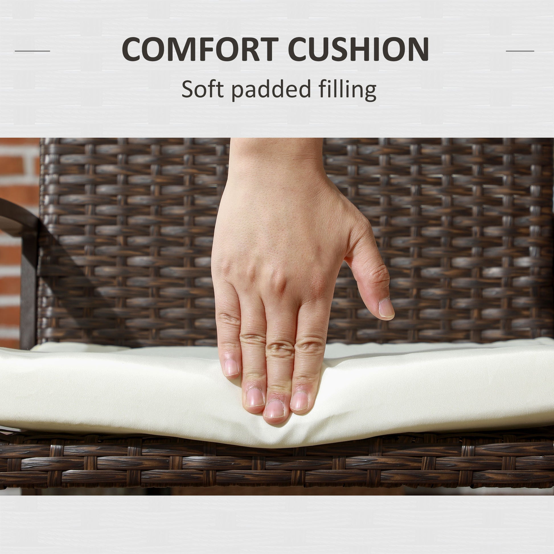 Outsunny 2 Piece Pe Rattan Outdoor Dining Chairs With Cushion, Patio Wicker Dining Chair Set With Backrest, Armrests For Patio, Deck, Garden, Cream White White Black Steel