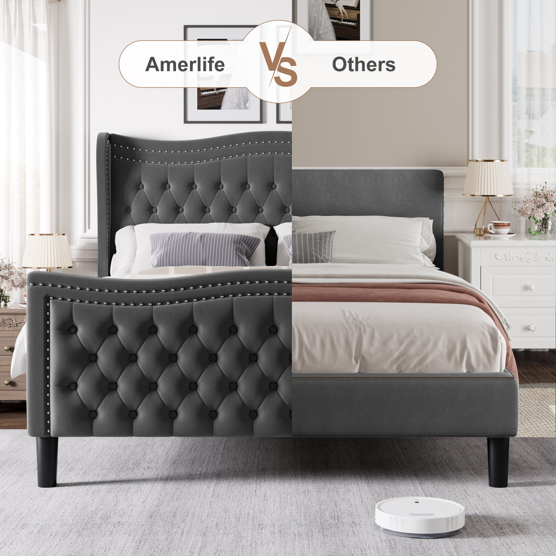 Lift Up Velvet Gray King Size Bed Box Spring Not Required King Gray Wood Light Brown Bedroom American Design Poplar Slat Beds Foam Velvet Upholstered