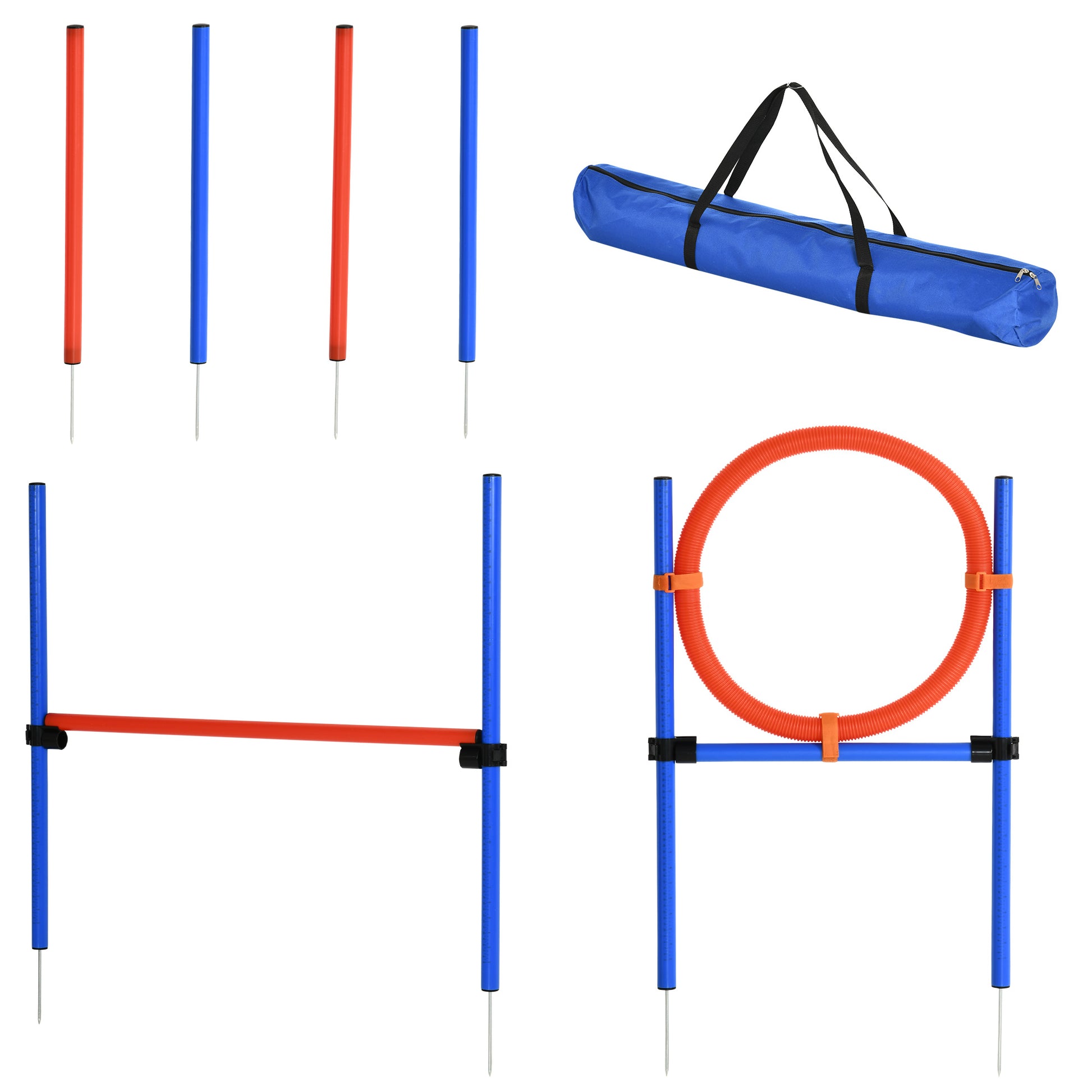 Pawhut Dog Agility Training Equipment With Easy 3 Piece Set, Dog Obstacle Course For Backyards Of Small Size, Includes Dog Hurdles, Weave Poles, Hoop Multicolor Plastic