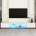 Modern App Controlled Led Tv Stand For Tvs Up To 105'', Faux Marble Tabletop Media Console With Tempered Glass Doors, Entertainment Center With 2 Drawers & Cabinets For Living Room, White White 90 Inches Or Larger Particle Board Mdf